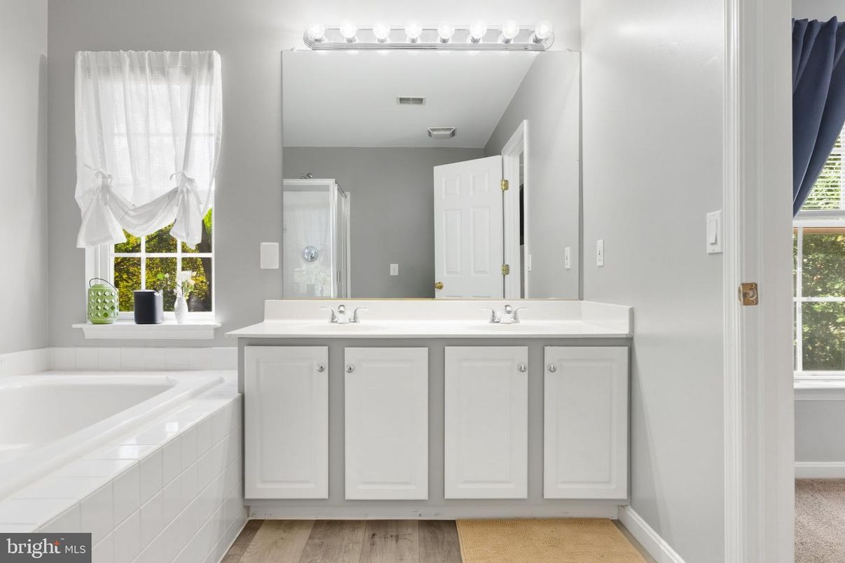 Bathroom, Dual Sink Vanities, Interior, Wood Texture Flooring