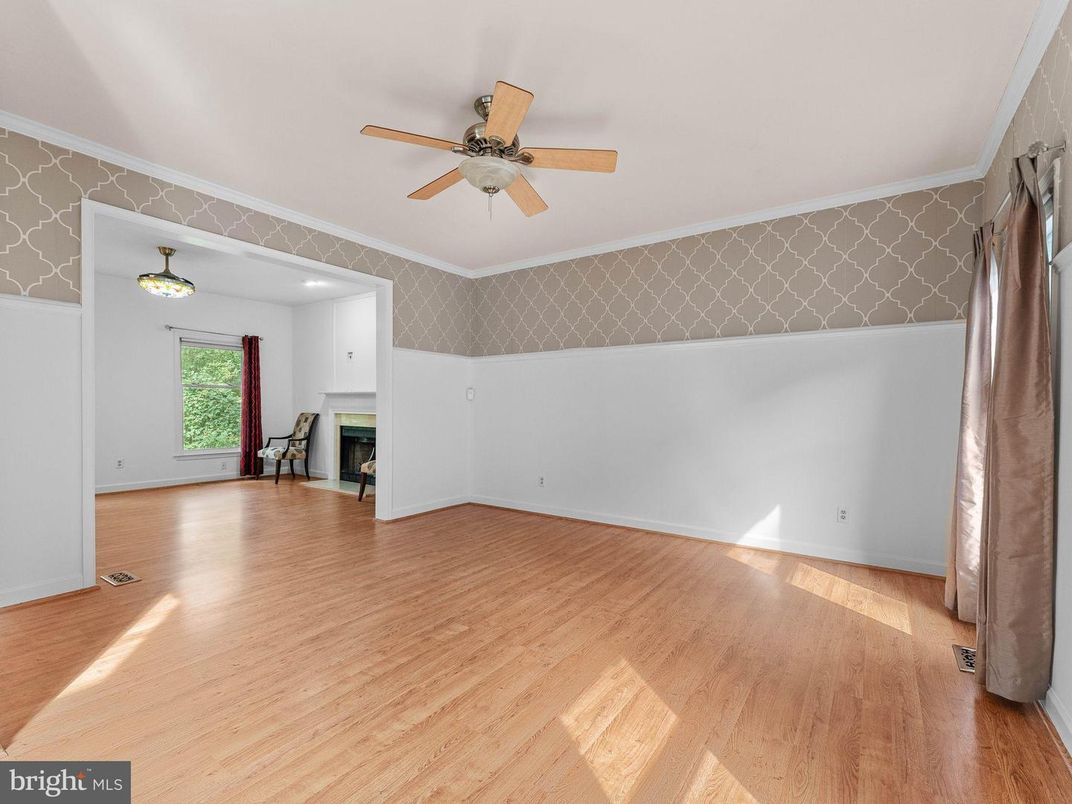 Empty room, Fireplace, Interior, Recessed Lighting, Wood Texture Flooring