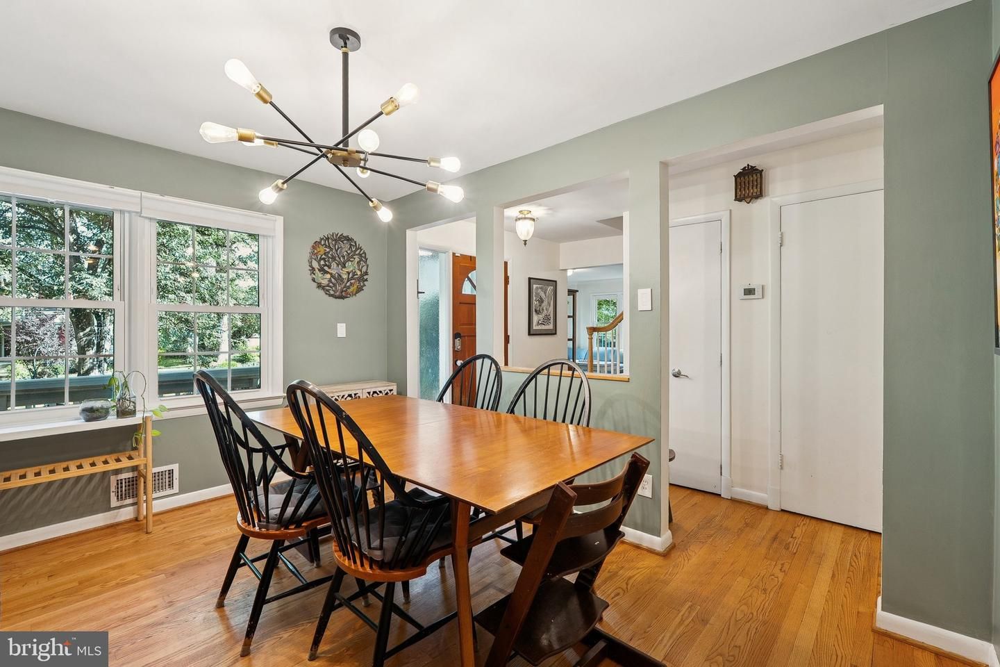 Dining room, Interior, Pendant Lights, Wood Texture Flooring