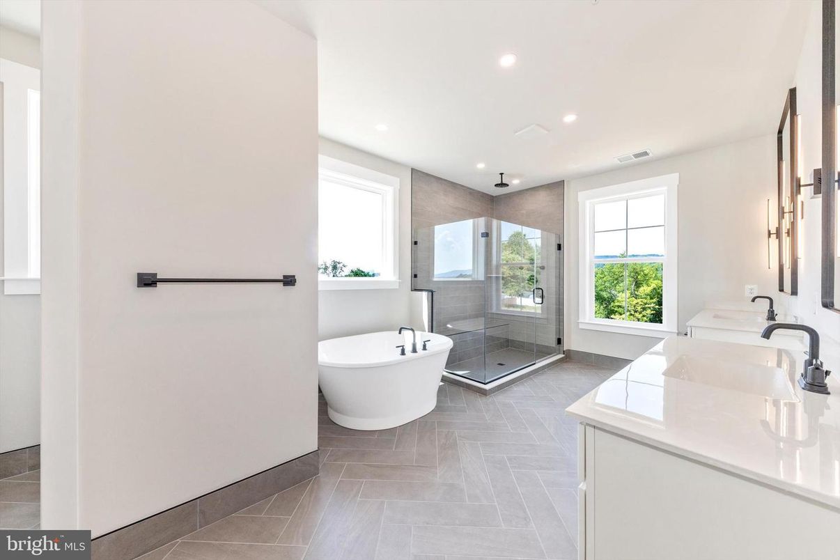 Bathroom, Dual Sink Vanities, Free Standing Baths, Glass Shower, Interior, Recessed Lighting