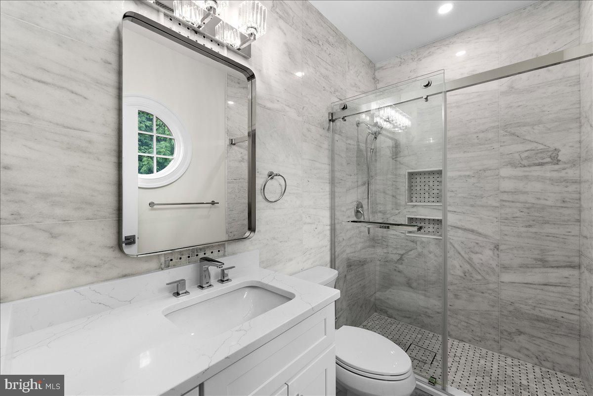 Bathroom, Glass Shower, Interior, Marble Walls, Recessed Lighting