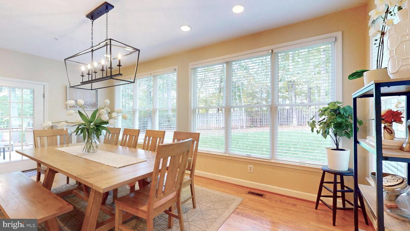 Dining room, Interior, Pendant Lights, Recessed Lighting, Wood Texture Flooring