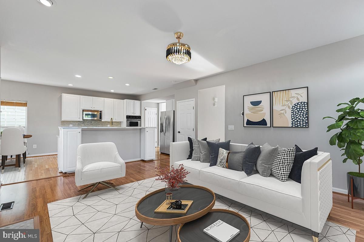 Interior, Kitchen, Living room, Recessed Lighting, Stainless Steel Appliances, Wood Texture Flooring