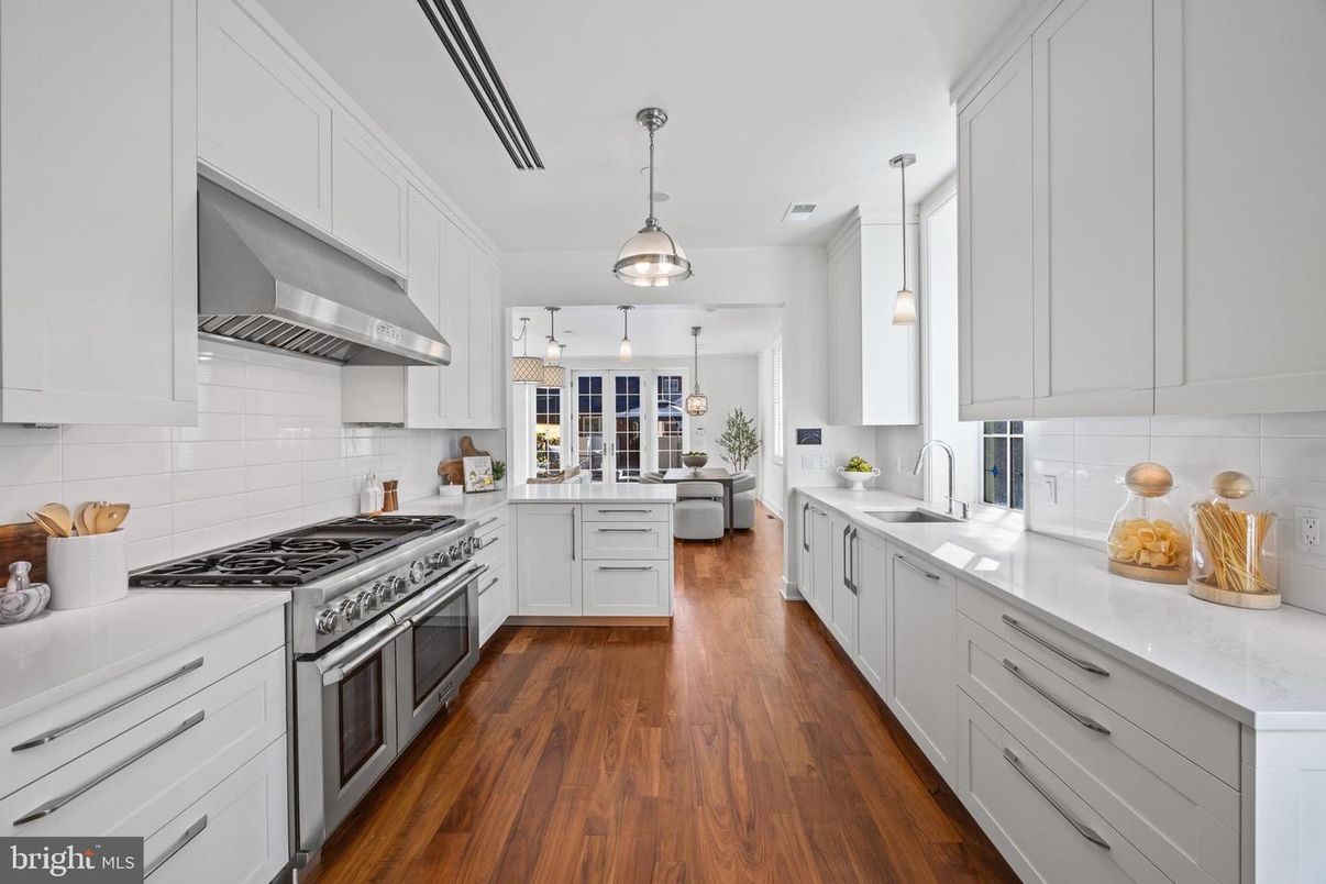 Interior, Kitchen, Pendant Lights, Stainless Steel Appliances, Wood Texture Flooring