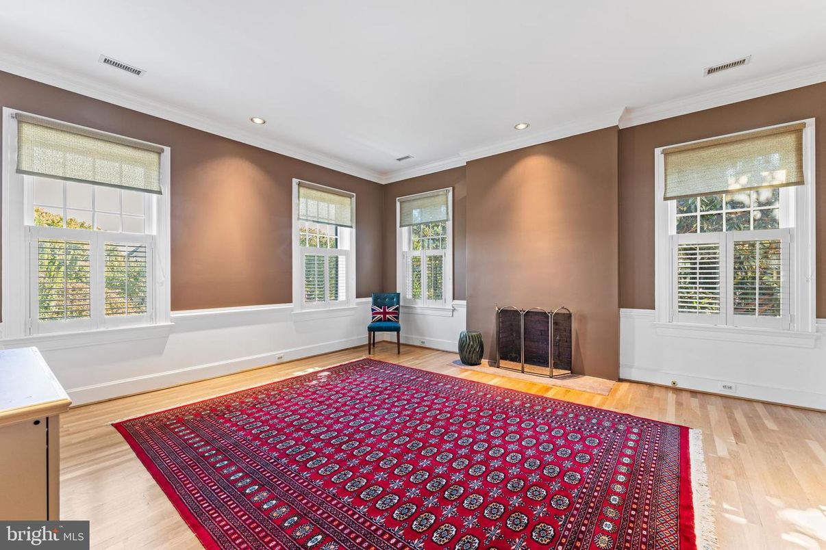 Empty room, Fireplace, Interior, Recessed Lighting, Wood Texture Flooring