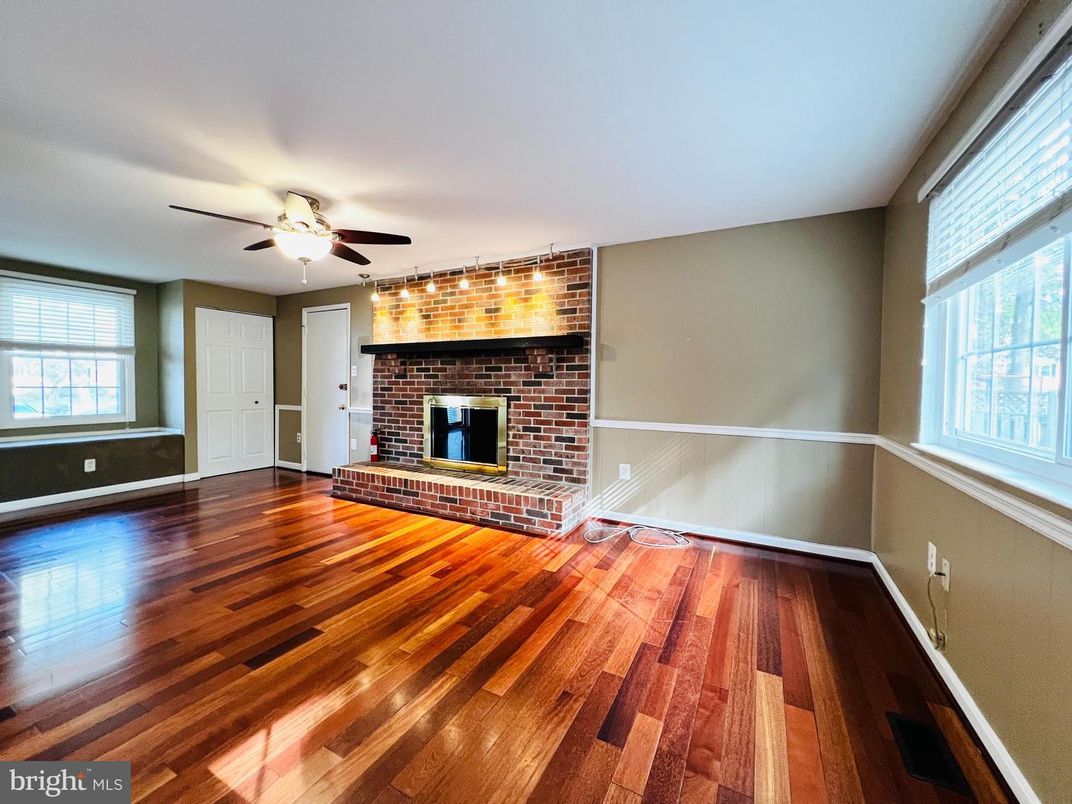 Empty room, Fireplace, Interior, Stone Walls, Wood Texture Flooring