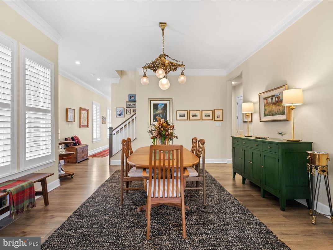 Dining room, Interior, Pendant Lights, Recessed Lighting, Wood Texture Flooring