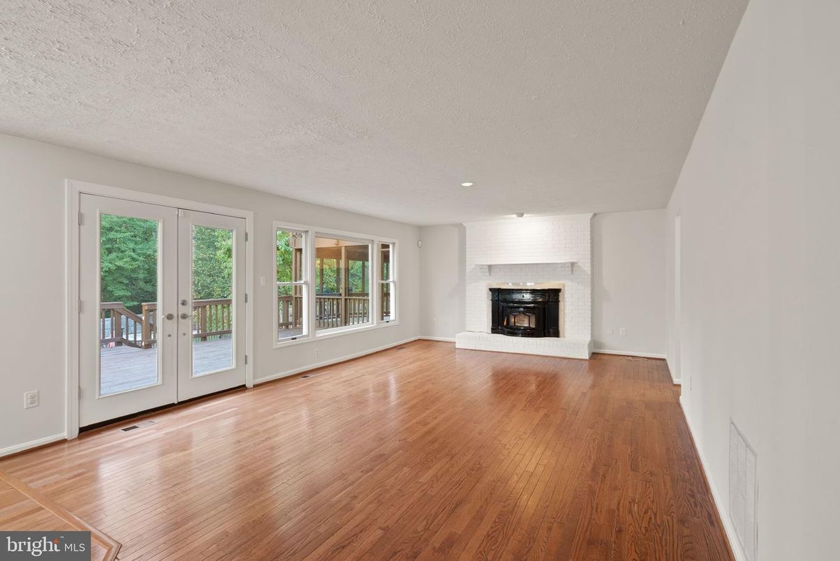 Empty room, Fireplace, Interior, Recessed Lighting, Wood Texture Flooring