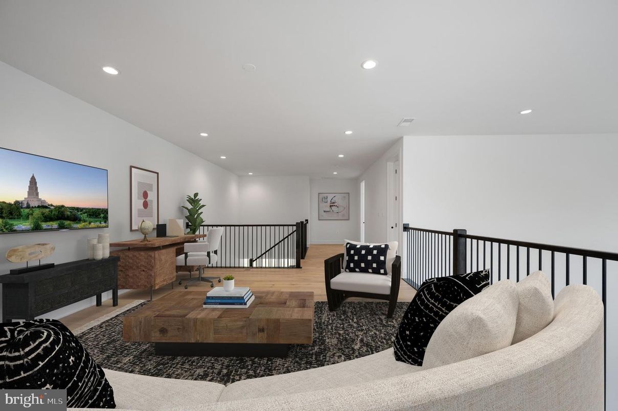 Home Office, Interior, Living room, Recessed Lighting, Wood Texture Flooring