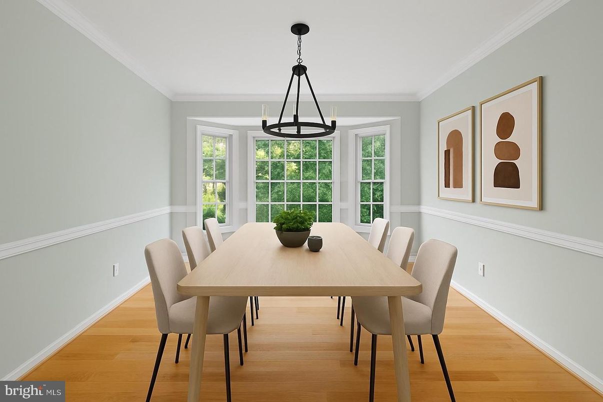 Dining room, Interior, Pendant Lights, Wood Texture Flooring