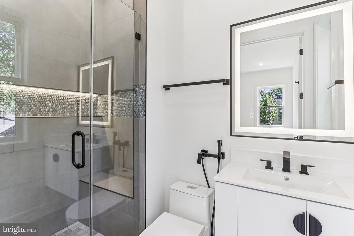 Bathroom, Glass Shower, Interior, Recessed Lighting, Washer