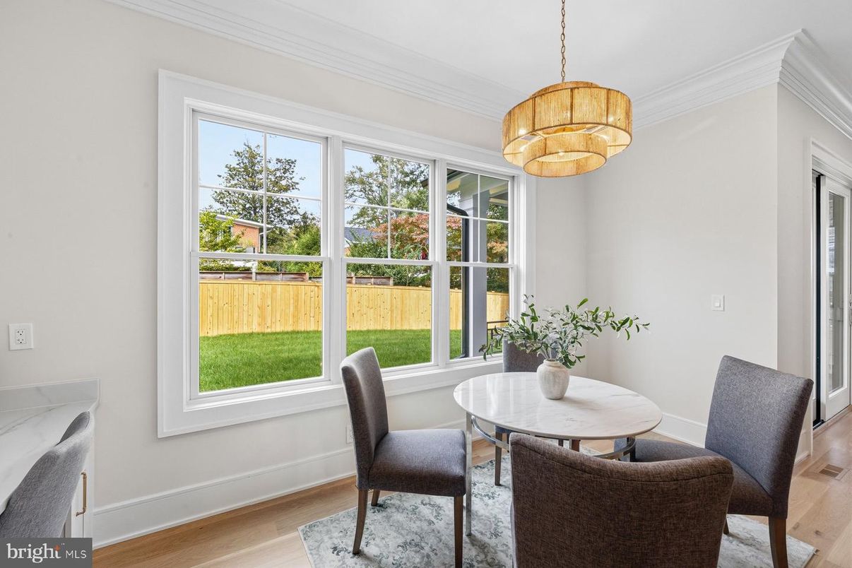 Dining room, Interior, Pendant Lights, Wood Texture Flooring