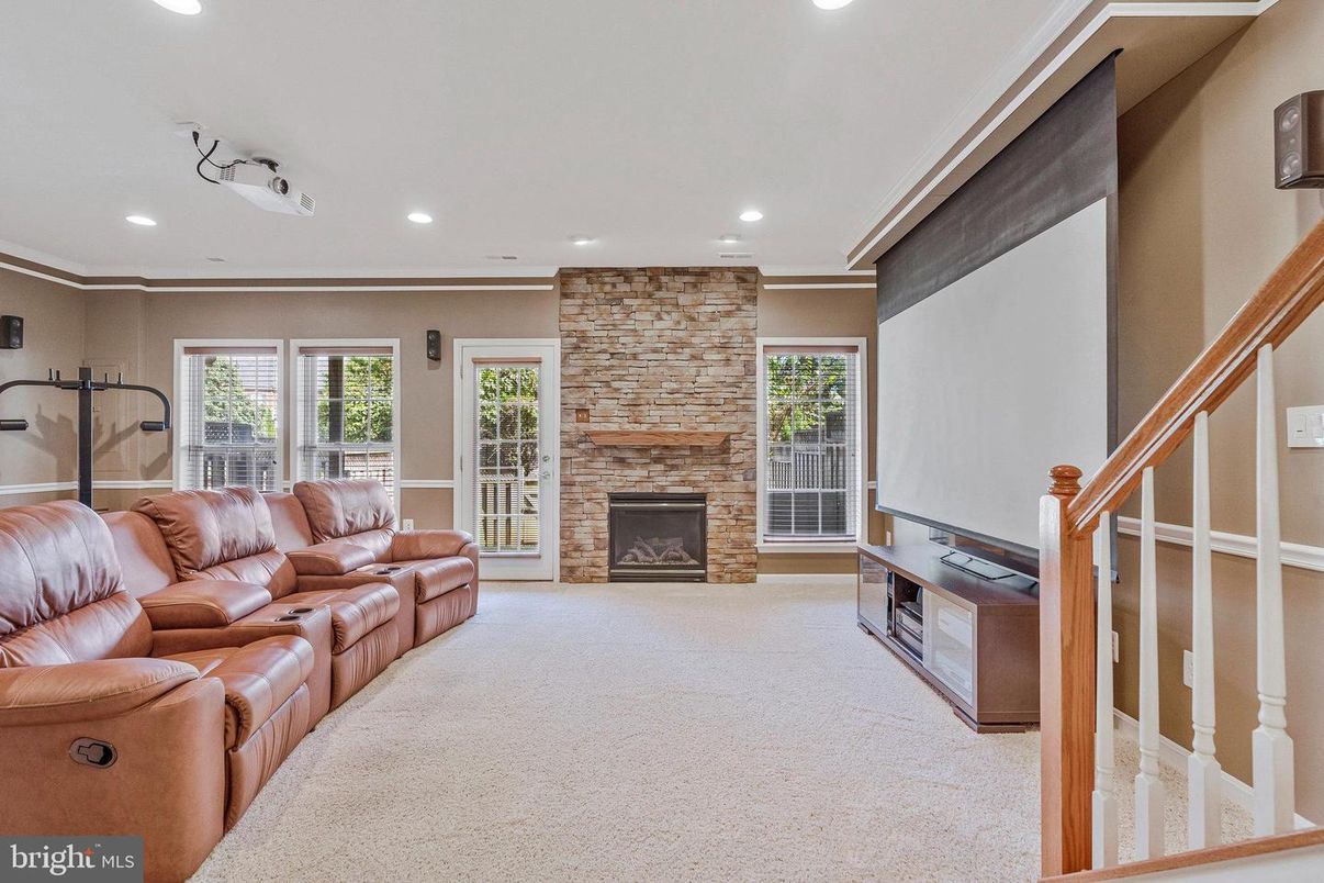 Fireplace, Interior, Living room, Recessed Lighting, Stone Walls