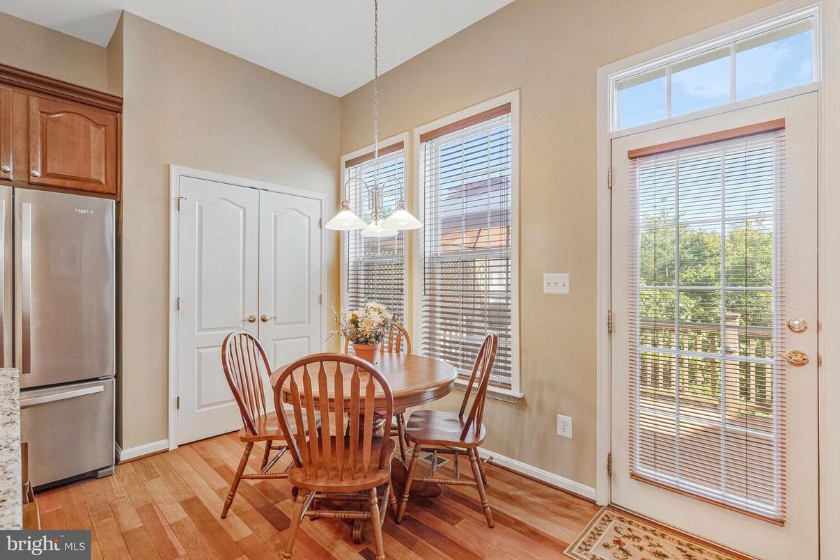 Dining room, Interior, Pendant Lights, Wood Texture Flooring