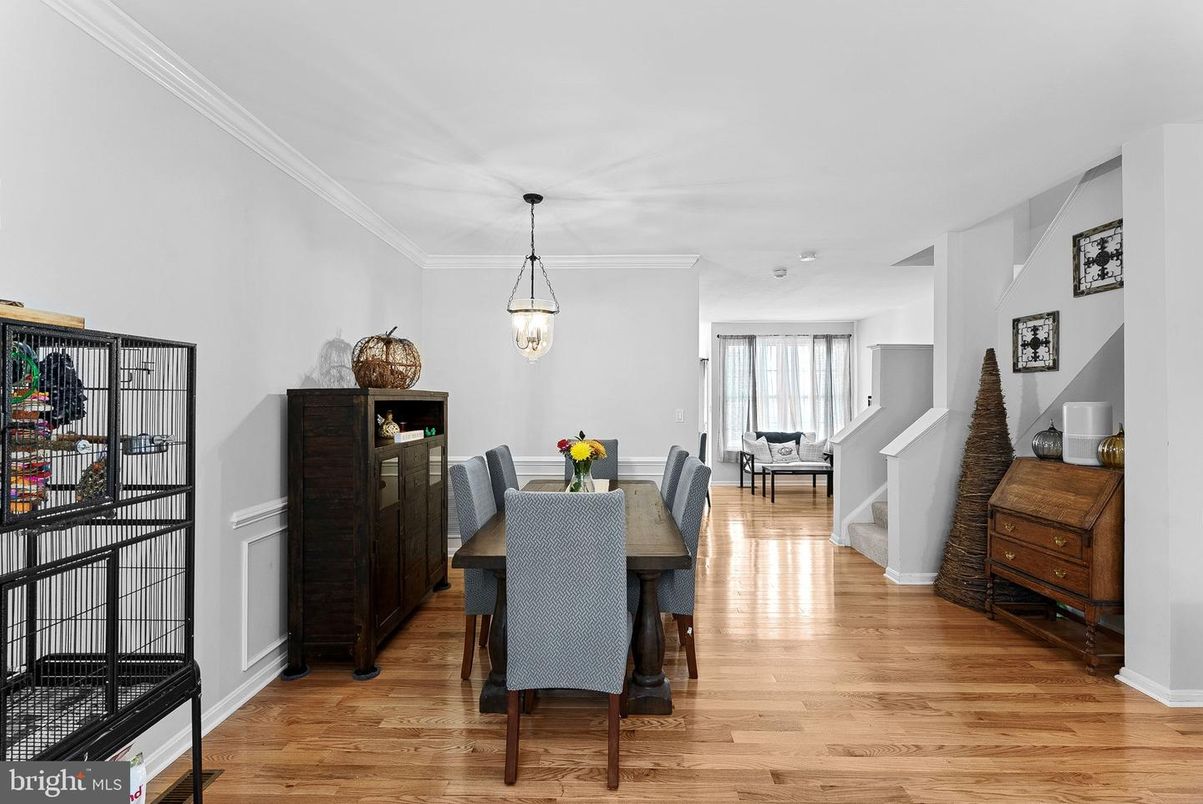Dining room, Interior, Pendant Lights, Wood Texture Flooring