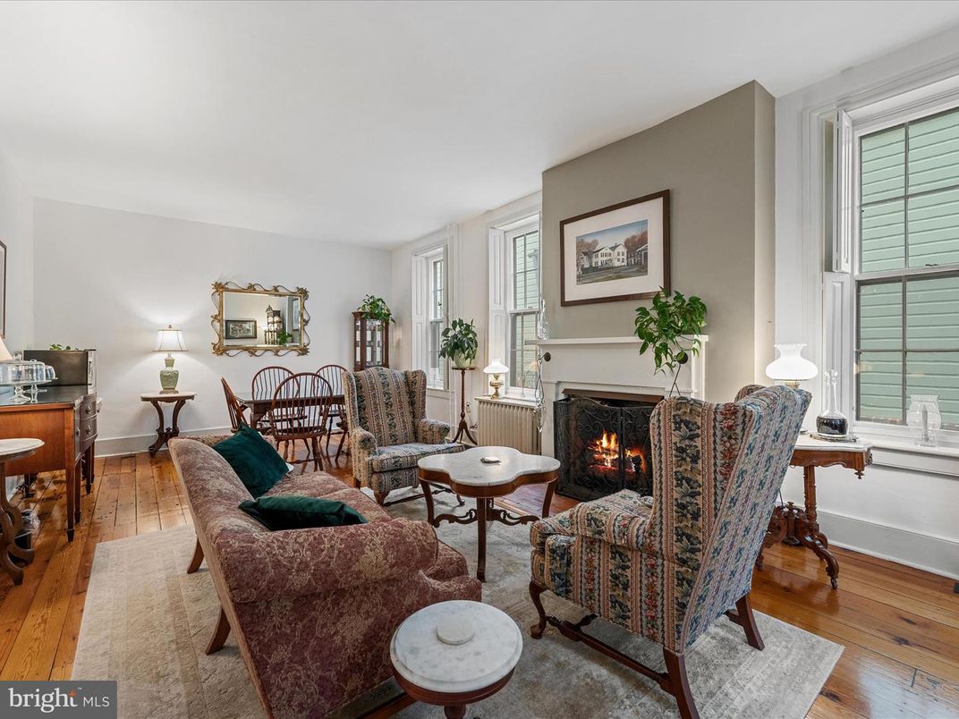 Dining room, Fireplace, Interior, Living room, Wood Texture Flooring