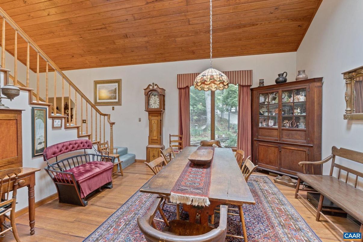Dining room, Interior, Pendant Lights, Wooden Ceilings, Wood Texture Flooring