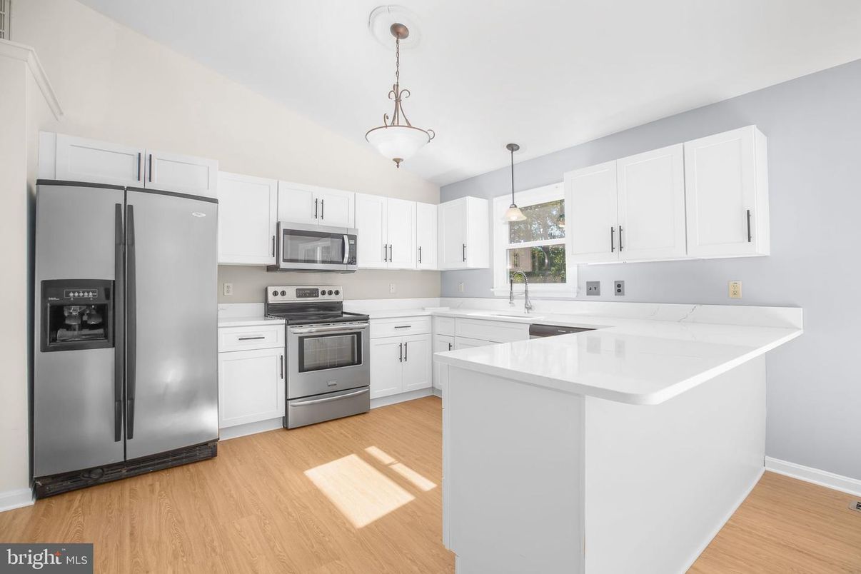 Interior, Kitchen, Pendant Lights, Stainless Steel Appliances, Wood Texture Flooring