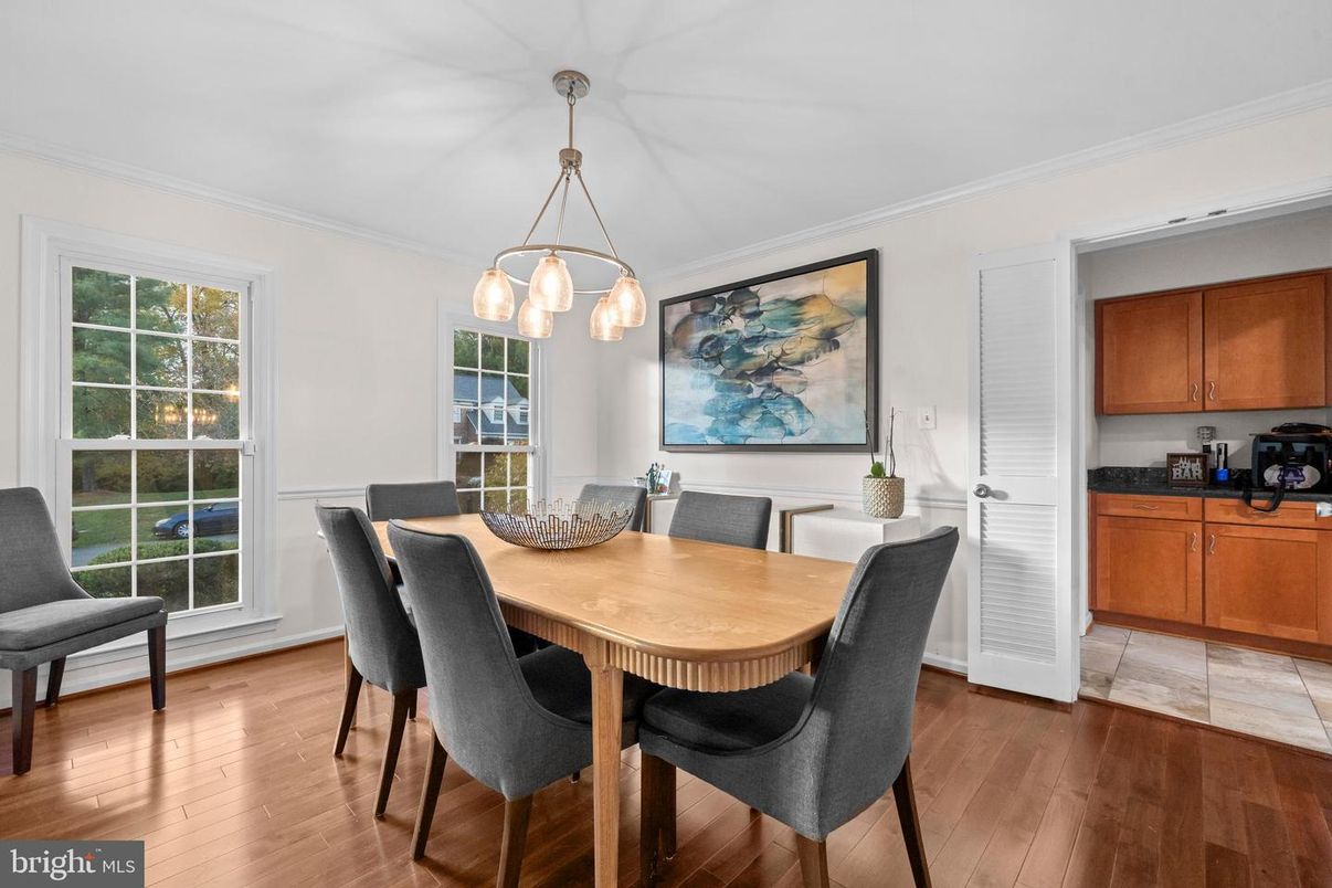 Dining room, Interior, Pendant Lights, Wood Texture Flooring