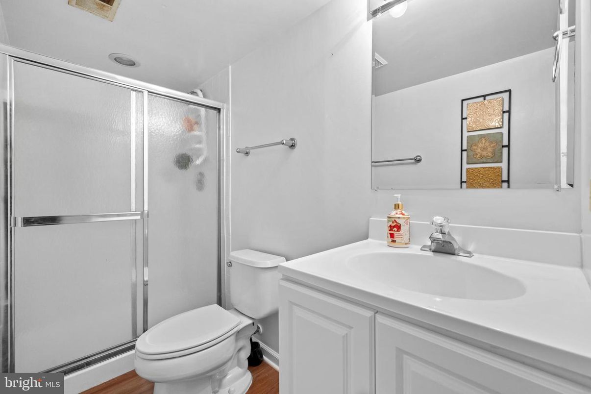 Bathroom, Glass Shower, Interior, Wood Texture Flooring