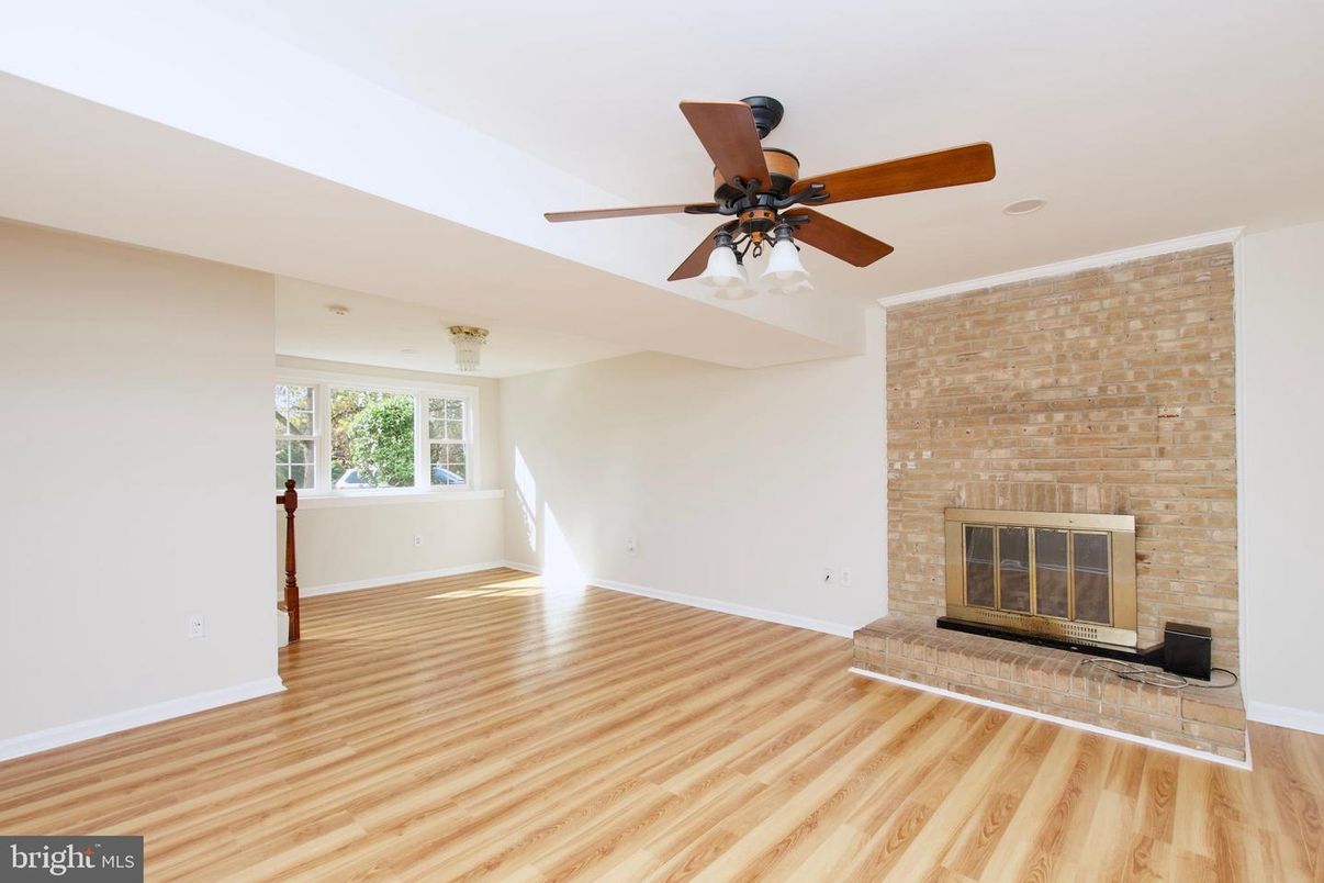 Empty room, Fireplace, Interior, Stone Walls, Wood Texture Flooring