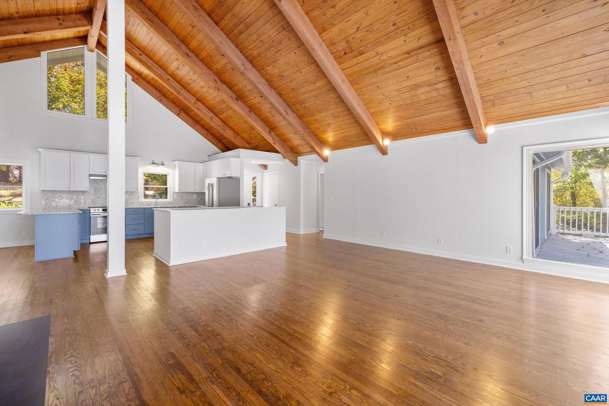 Empty room, Interior, Kitchen, Wooden Beams, Wooden Ceilings, Wood Texture Flooring