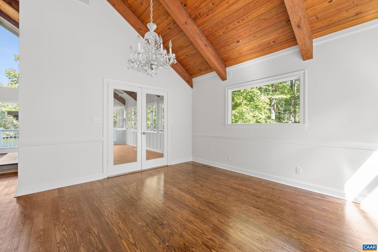 Chandelier, Empty room, Interior, Wooden Beams, Wooden Ceilings, Wood Texture Flooring