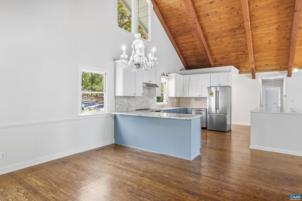 Chandelier, Interior, Kitchen, Wooden Beams, Wooden Ceilings, Wood Texture Flooring