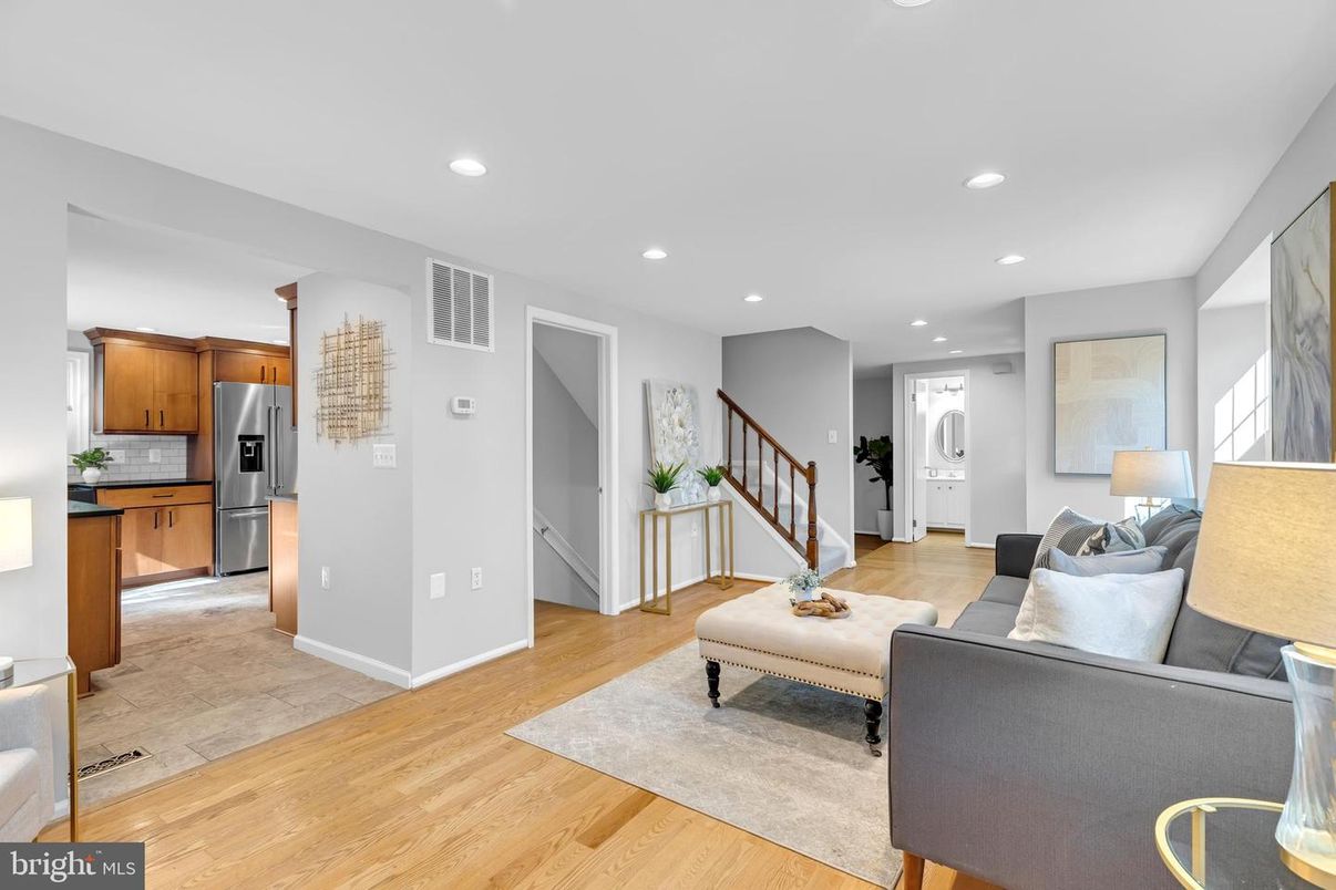 Interior, Kitchen, Living room, Recessed Lighting, Stainless Steel Appliances, Wood Texture Flooring