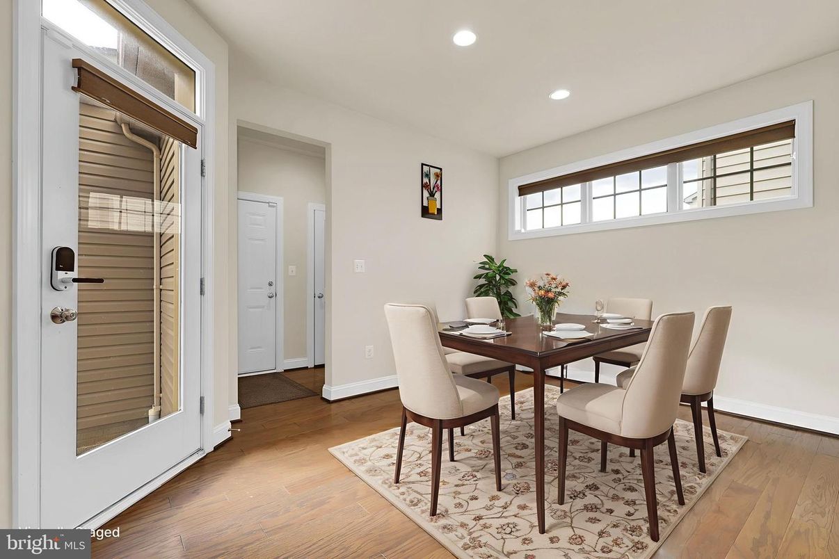 Dining room, Interior, Recessed Lighting, Wood Texture Flooring