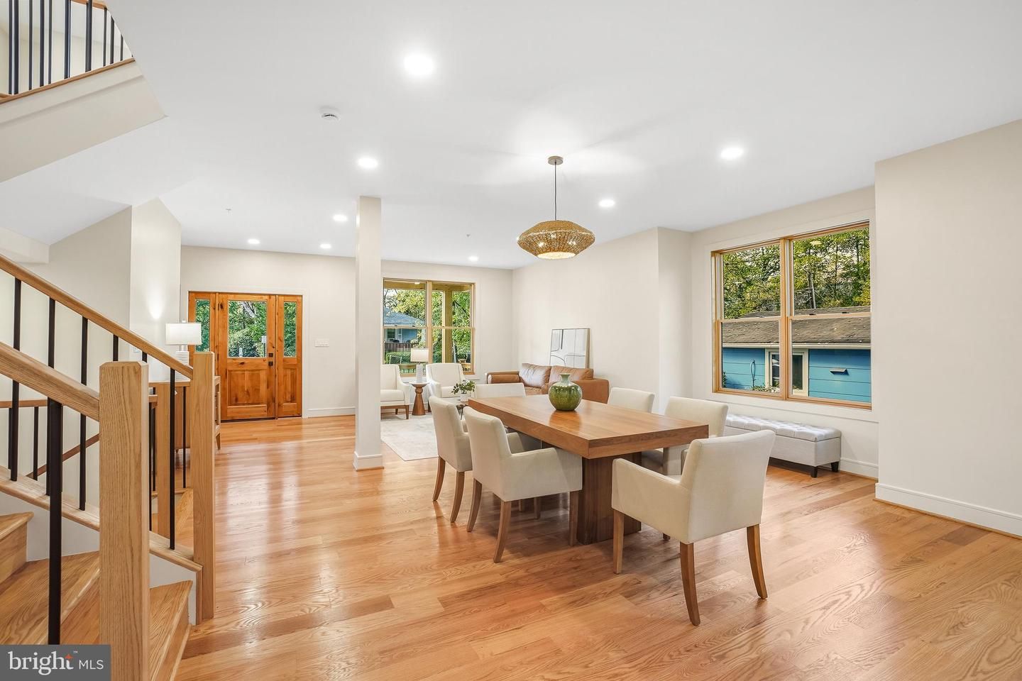 Dining room, Interior, Pendant Lights, Recessed Lighting, Wood Texture Flooring