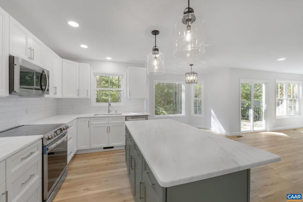 Interior, Kitchen, Pendant Lights, Recessed Lighting, Wood Texture Flooring