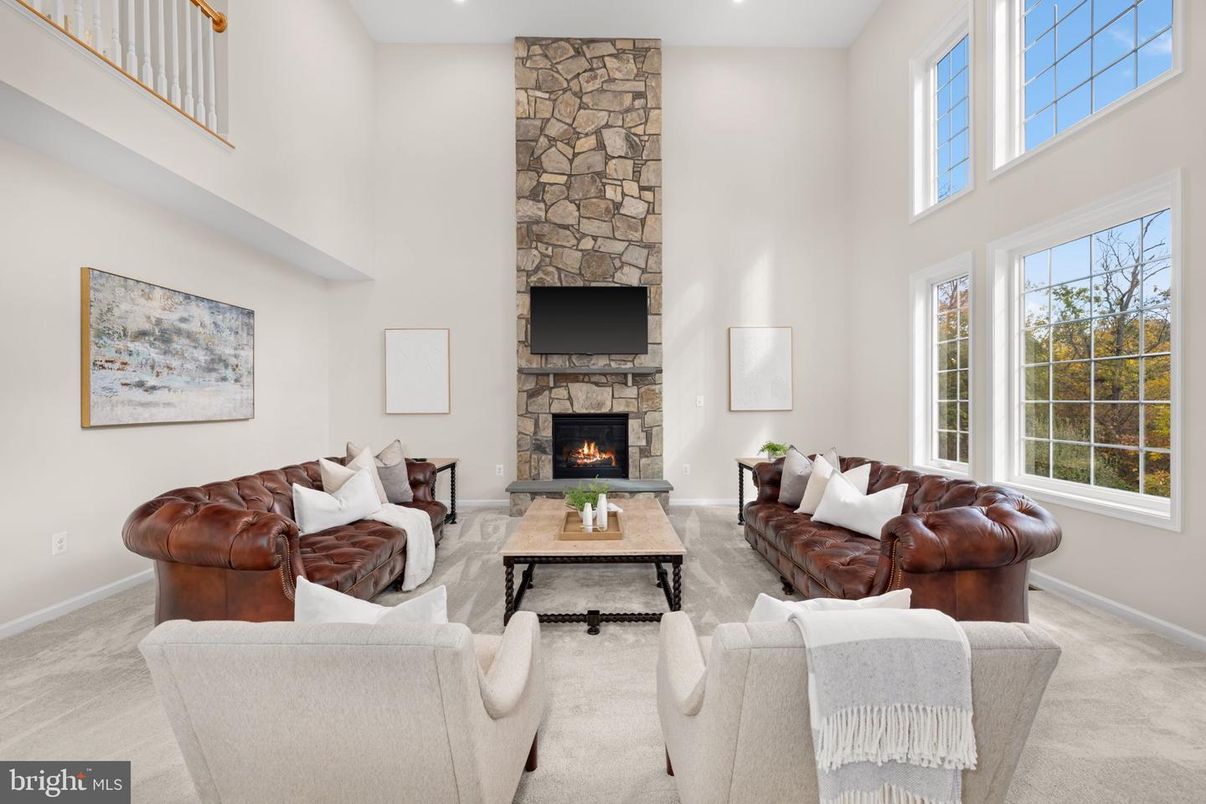 Fireplace, Interior, Living room, Recessed Lighting, Stone Walls