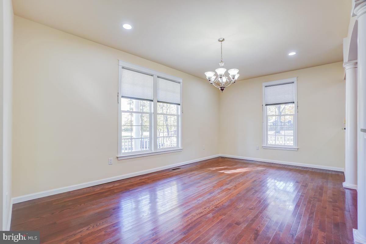 Chandelier, Empty room, Interior, Recessed Lighting, Wood Texture Flooring