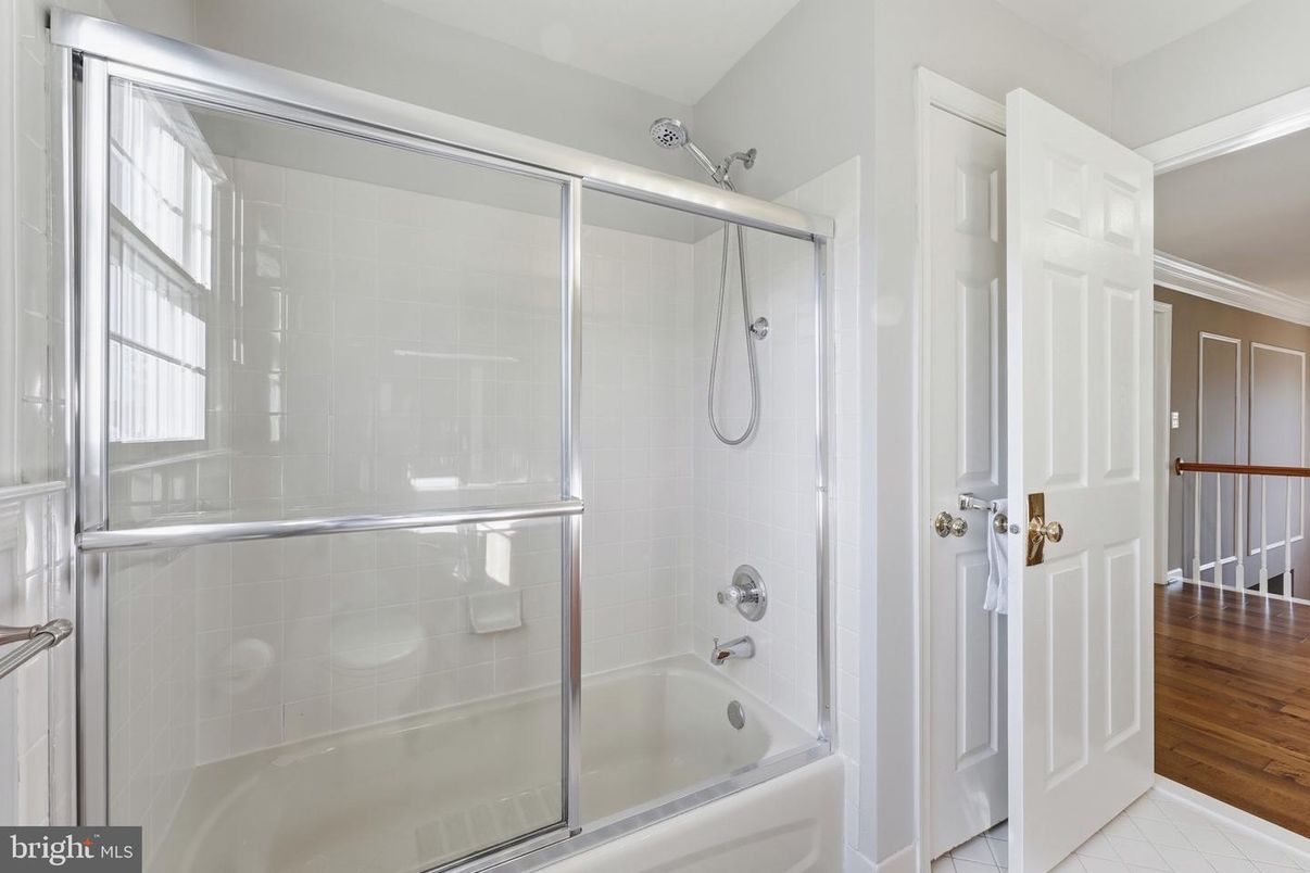 Bathroom, Glass Shower, Interior, Wood Texture Flooring