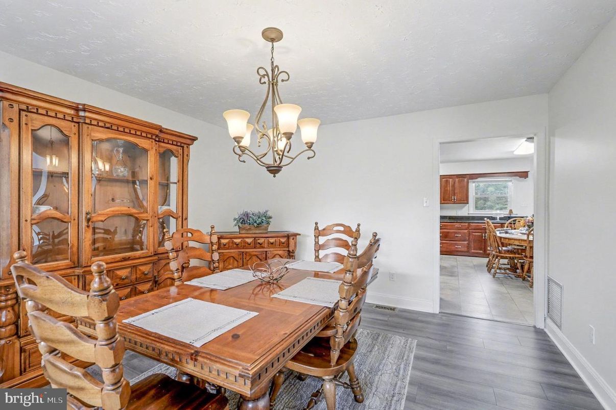 Chandelier, Dining room, Interior, Wood Texture Flooring