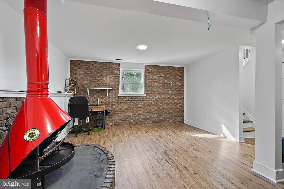 Fireplace, Interior, Recessed Lighting, Stone Walls, Wood Texture Flooring