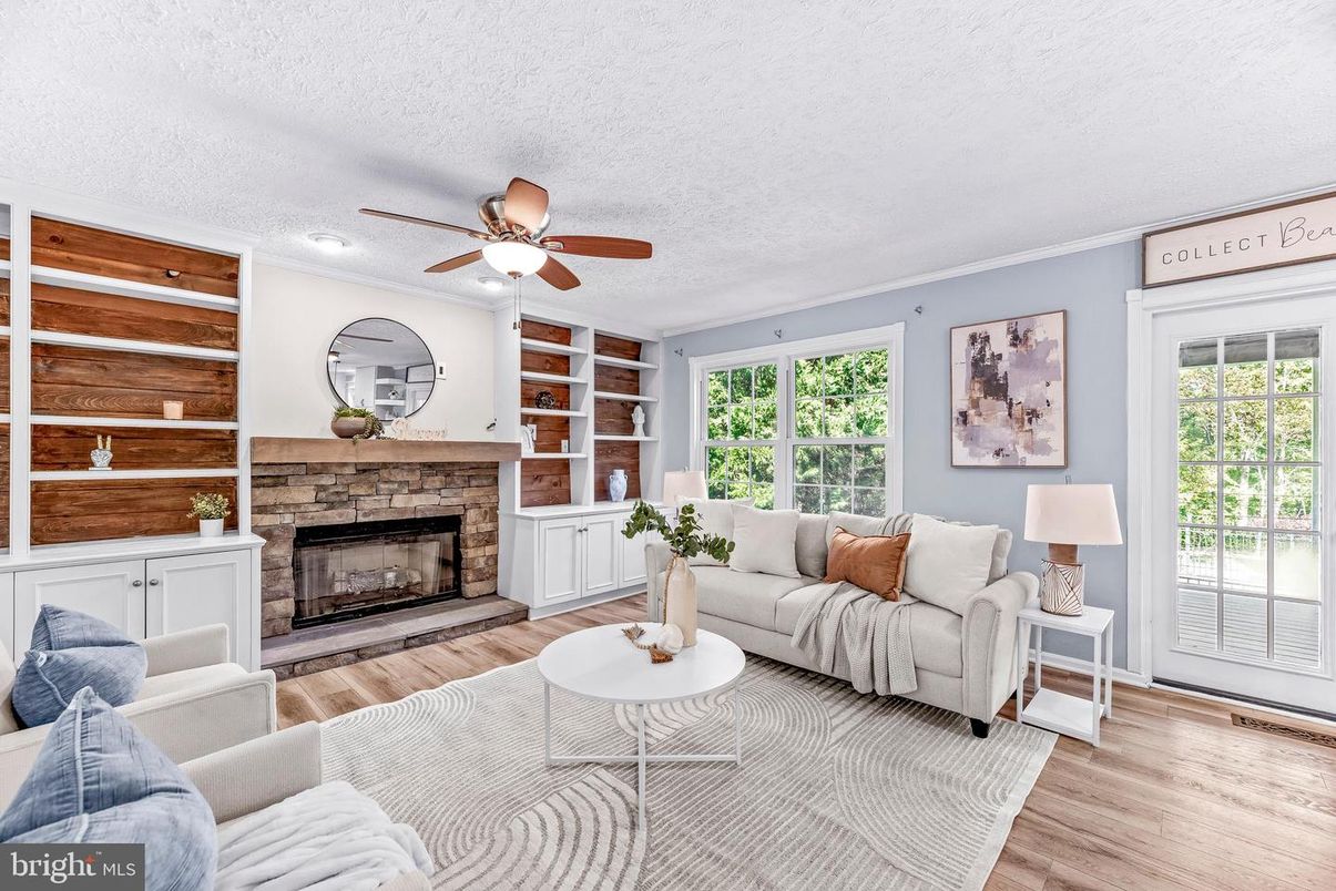 Fireplace, Interior, Living room, Recessed Lighting, Wood Texture Flooring, Wooden Walls