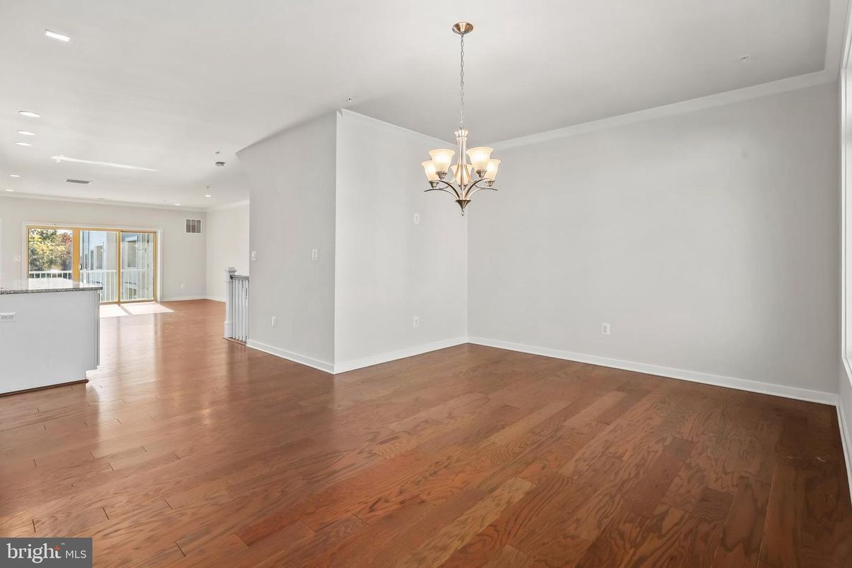 Chandelier, Empty room, Interior, Recessed Lighting, Wood Texture Flooring
