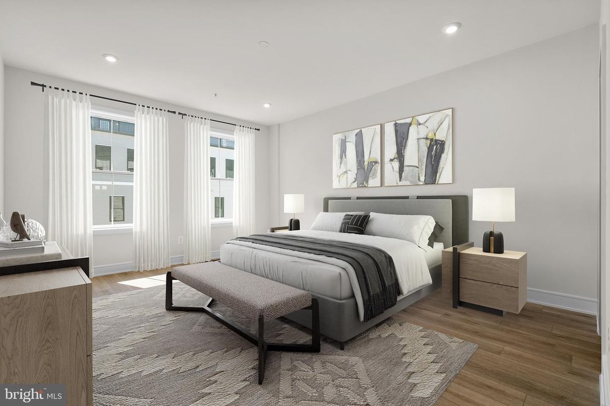 Bedroom, Interior, Recessed Lighting, Wood Texture Flooring