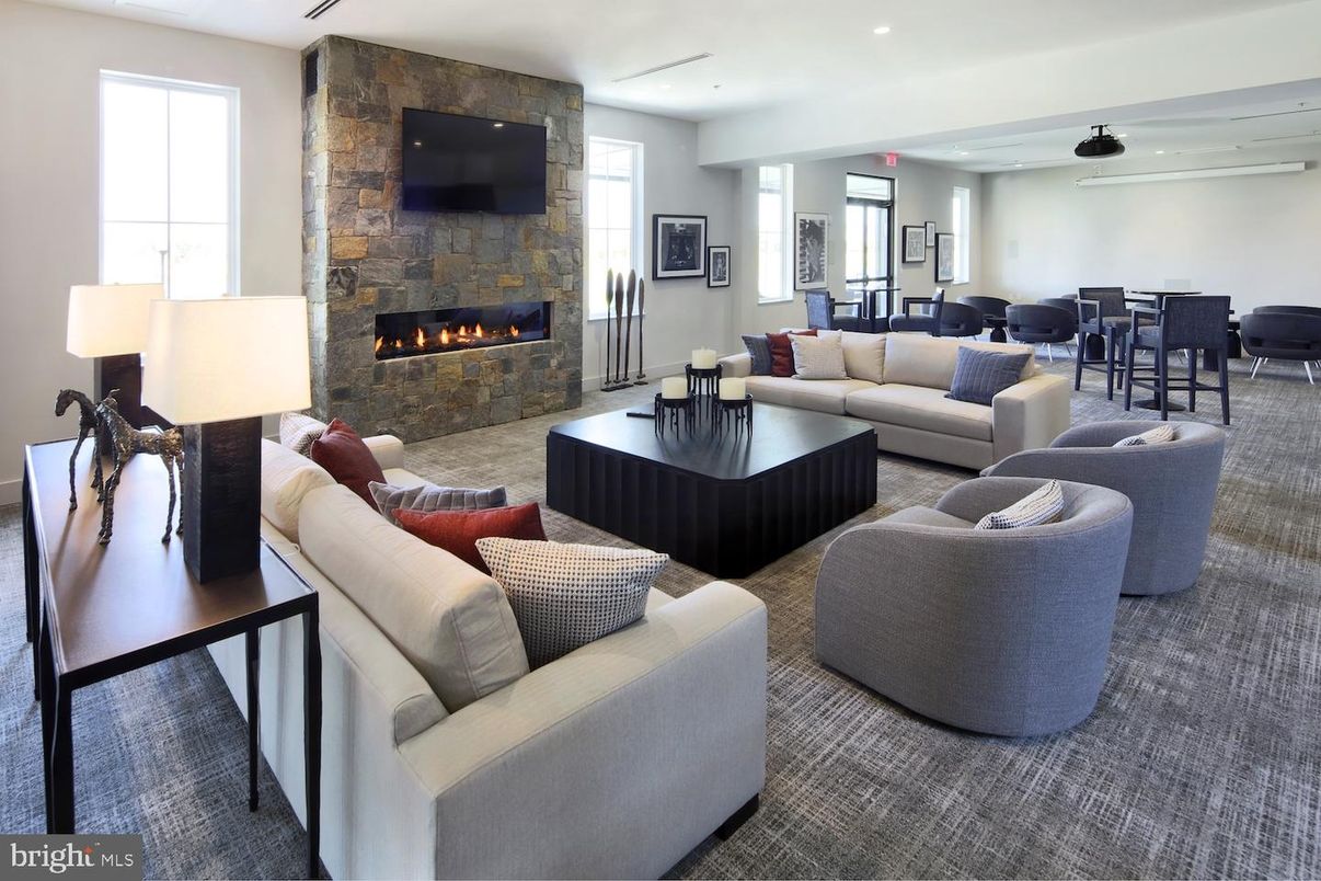 Dining room, Fireplace, Interior, Living room, Recessed Lighting, Stone Walls