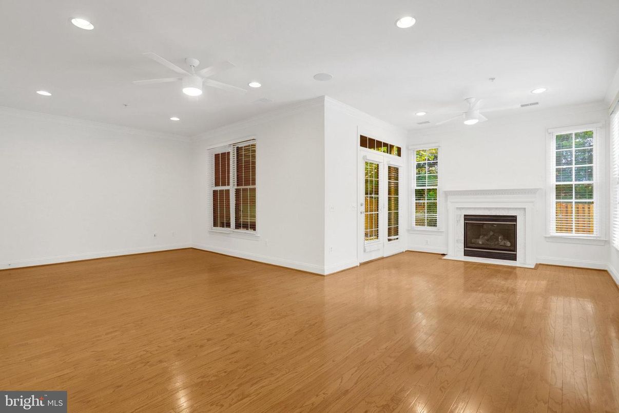 Empty room, Fireplace, Interior, Recessed Lighting, Wood Texture Flooring