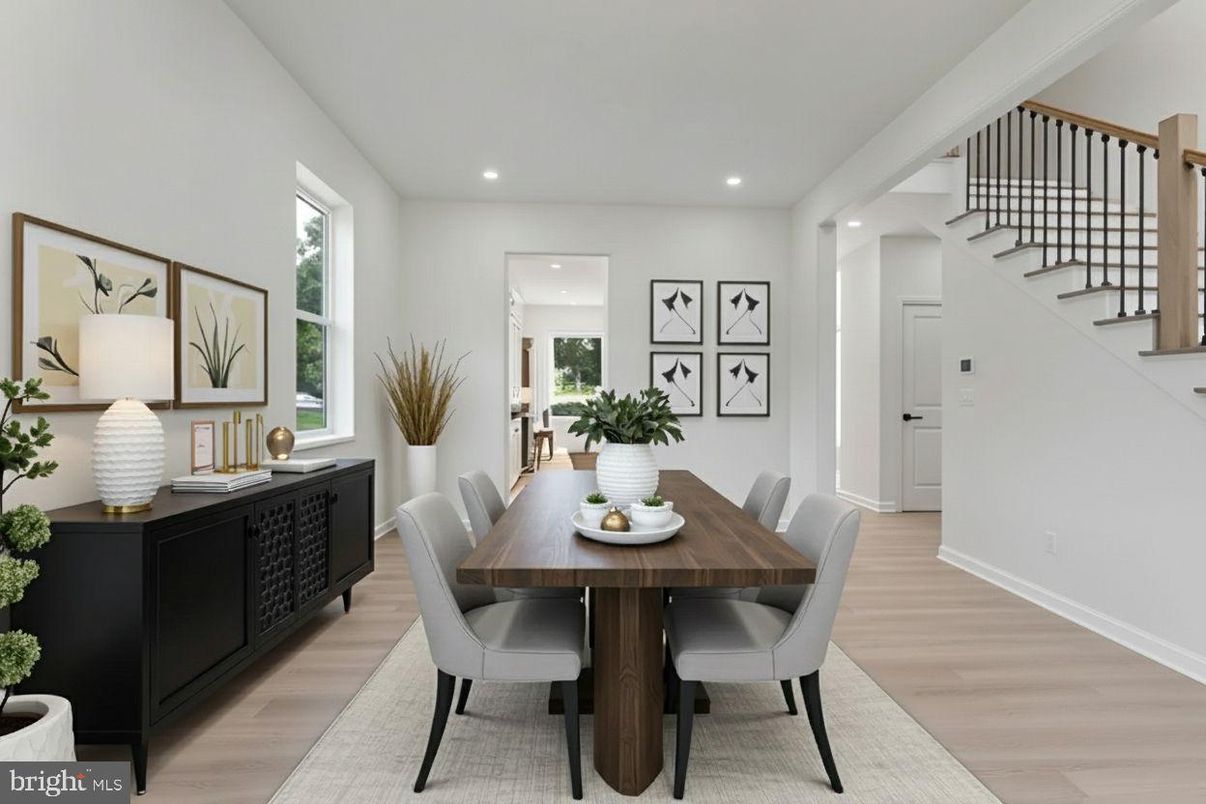 Dining room, Interior, Recessed Lighting, Wood Texture Flooring