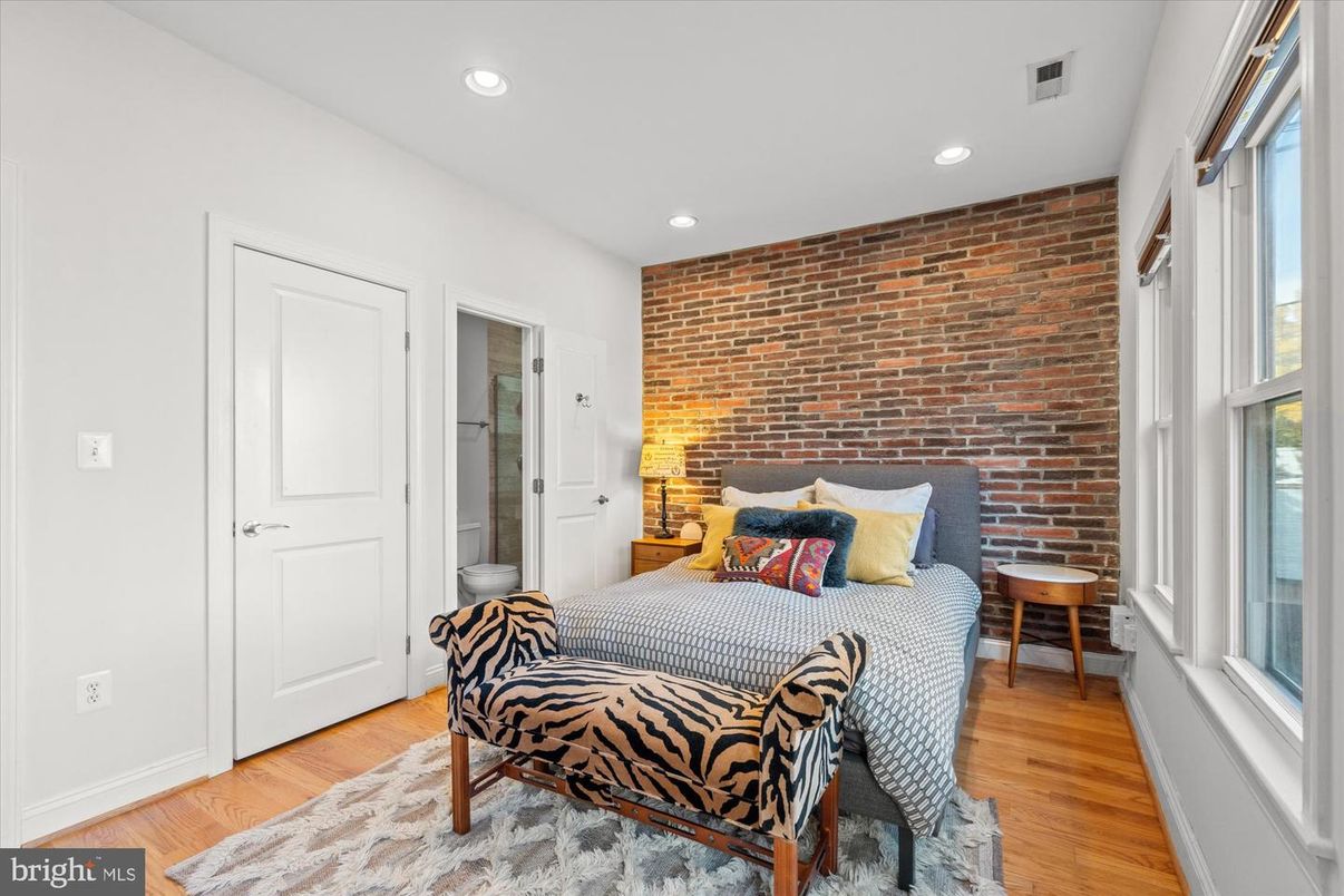 Bedroom, Interior, Recessed Lighting, Stone Walls, Wood Texture Flooring
