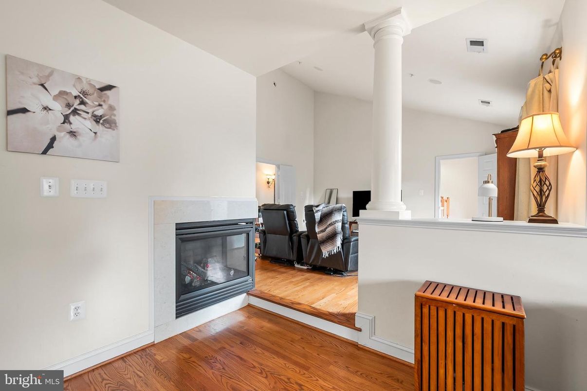 Fireplace, Interior, Recessed Lighting, Wood Texture Flooring