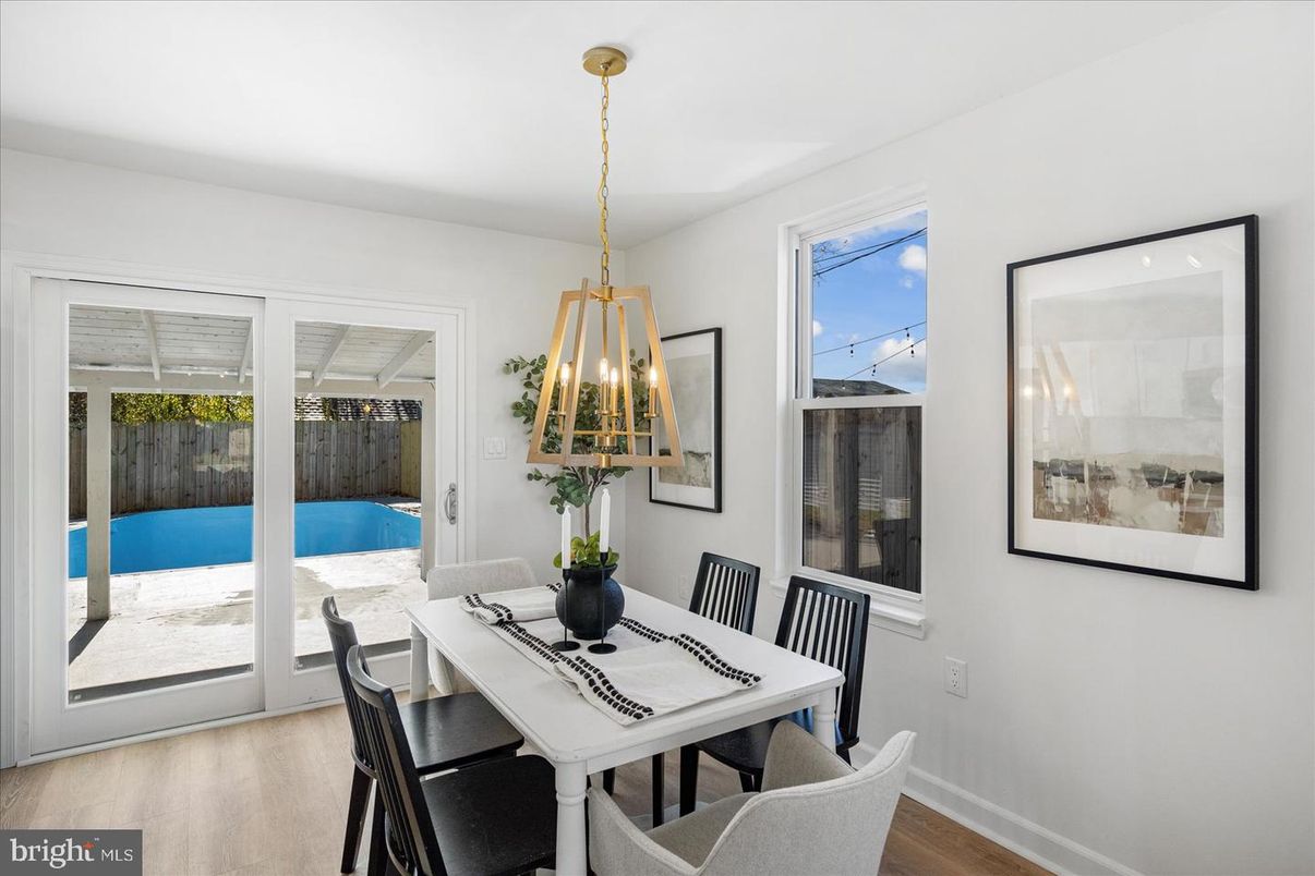 Dining room, Interior, Pendant Lights, Wood Texture Flooring