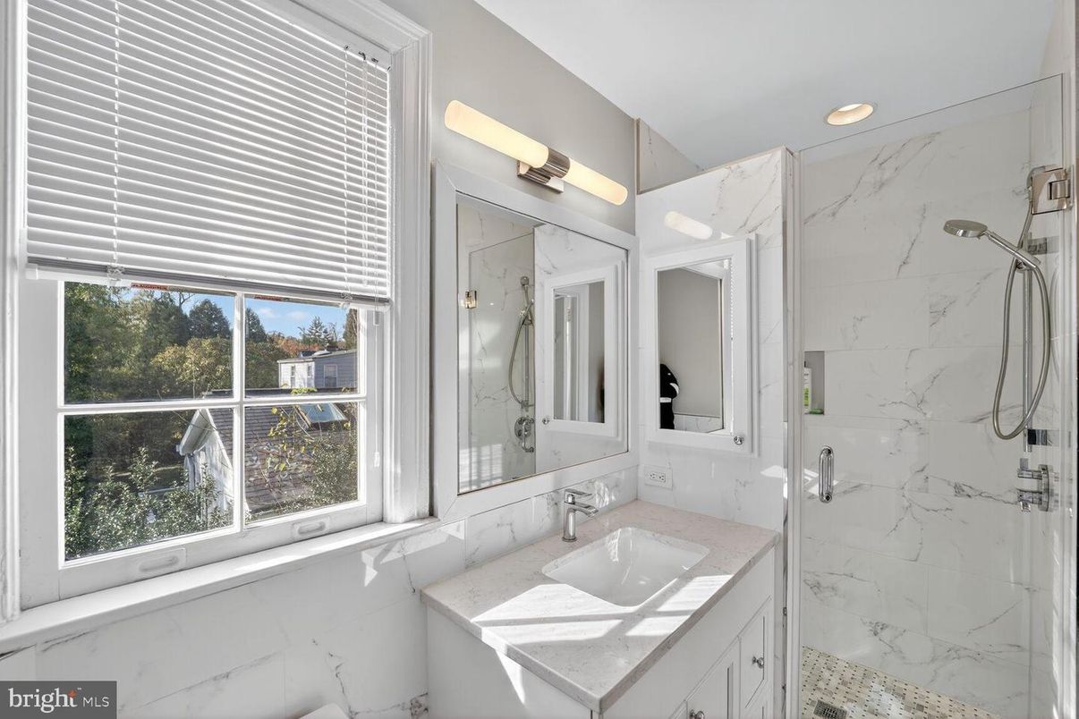 Bathroom, Glass Shower, Interior, Marble Walls, Recessed Lighting