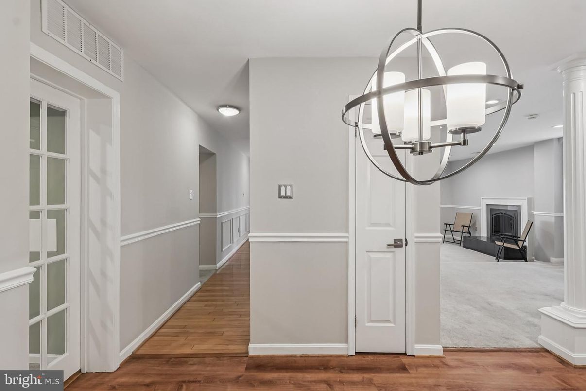 Fireplace, Interior, Pendant Lights, Wood Texture Flooring