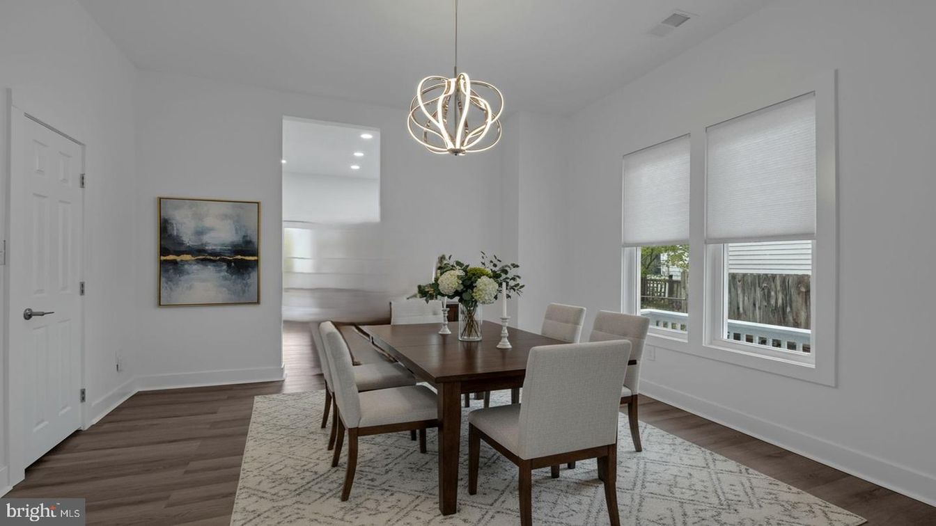 Dining room, Interior, Pendant Lights, Recessed Lighting, Wood Texture Flooring