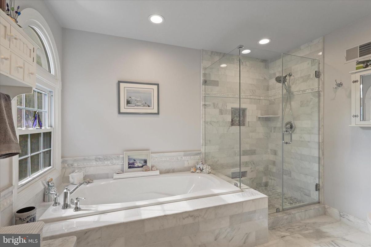 Bathroom, Glass Shower, Interior, Marble, Recessed Lighting